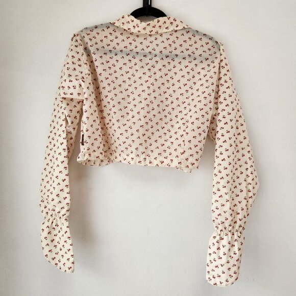 VTG Cherry Print Blouse Peter Pan Collar Long Sleeve Top Shirt Jacket Size L - Picture 2 of 11